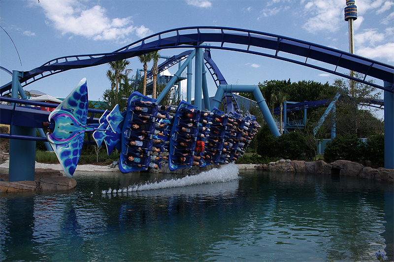 Manta roller coaster water splash at Sea World. Orlando, Florida